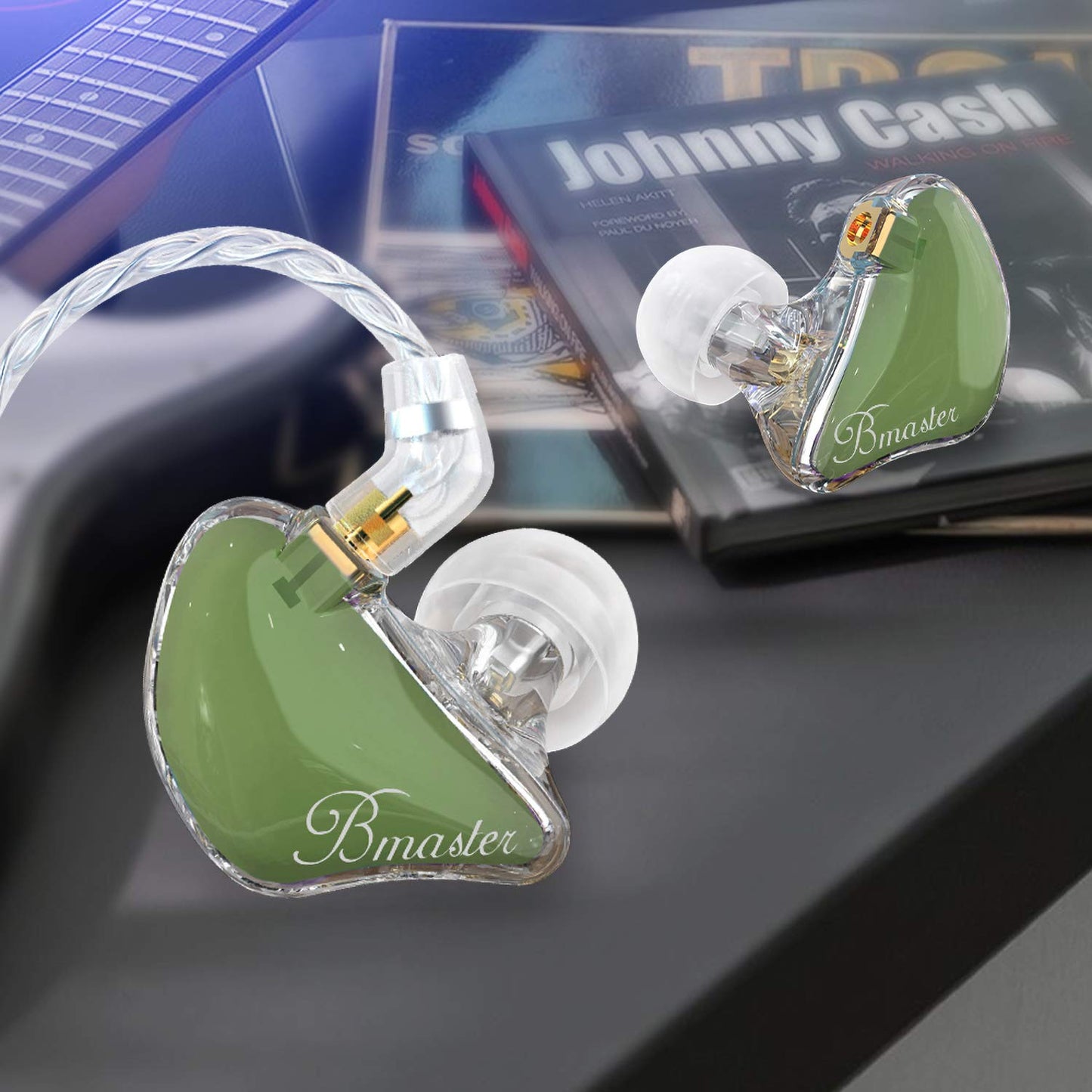 BASN Bmaster in Ear Monitor Headphones for Musicians, Hybrid Triple Drivers Dynamic Earbuds, Sound Isolating Earphones with 2 Detachable MMCX Cables (Olive)