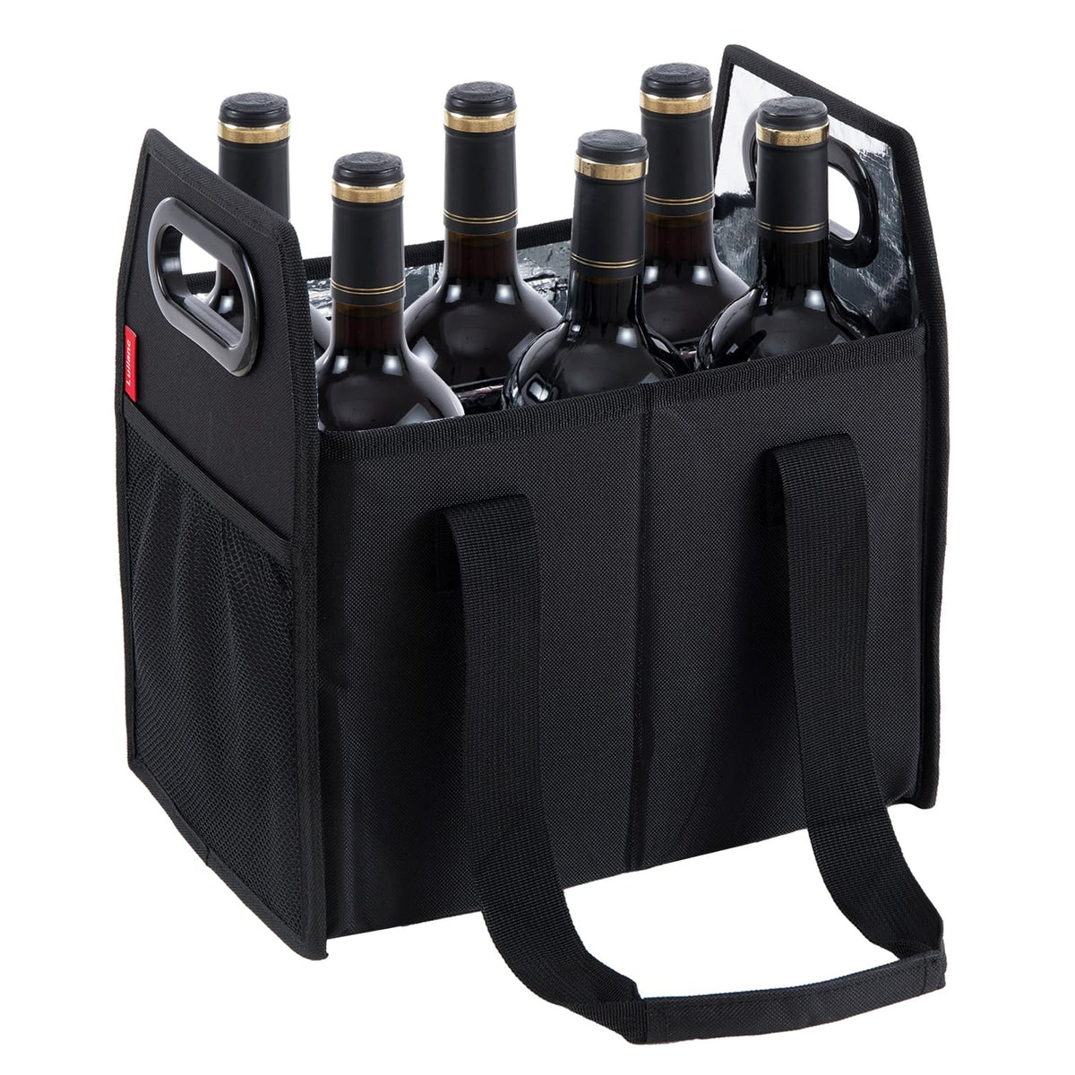 LUILANC 6 Bottle Wine Carrier Collapsible Reusable Portable Wine Bottle Carrier Case for Tote Bag Moving, Vacation Bottle Caddy Grocery Shopping Wine Tasting Accessory, Black