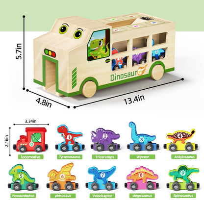 GJZZ Wooden Dinosaur Truck & 10 Magnetic Wooden Dinosaur Train Set