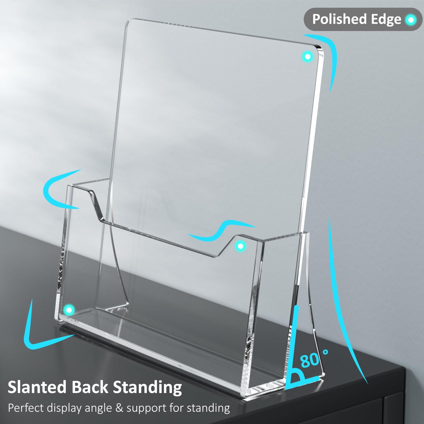 SUNQEBO Acrylic Brochure Holder 8.5 x 11 inch 2 Pack, Clear Flyer Holder Plastic Stands for Displaying Pamphlets, Magazines, Literature, Brochures, Booklets, Menu, Desk Holder, Countertop Organizer