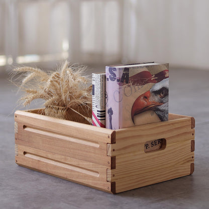 KLZLQ-XINCHEN 2 Pack Wooden Storage Bins of 16"x12"x6.25".Durable Open Solid Wood Box w/ Handles.Farmhouse Container Shelf Baskets. Multipurpose Home Décor Organizer Crates for Display,Pantry,Book,CD