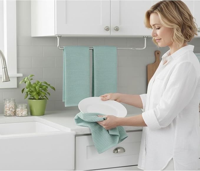 Seafoam Light Sage Aqua Mineral Green Kitchen Hand Dish Towels: Oversized 28" x