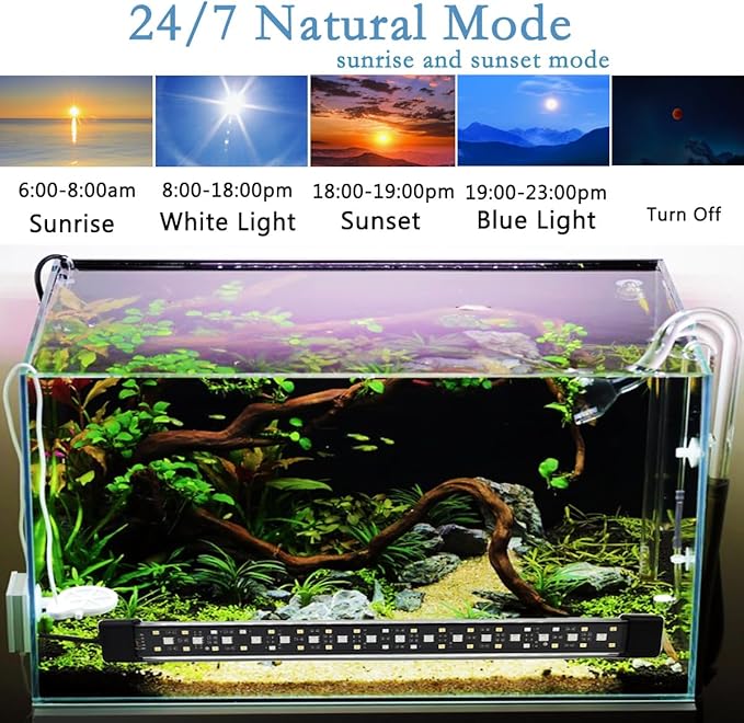 Submersible Aquarium Light for Fish Tank,24/7 Mode Full Spectrum LED Fish Tank Light with Air Bubble Hole RGB Color Changing Brightness Timer Adjustable,19.6inch 14W Fish Light