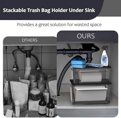 2 Pack Trash Bag Holder Under Sink Stackable, Plastic Garbage Bag Dispenser