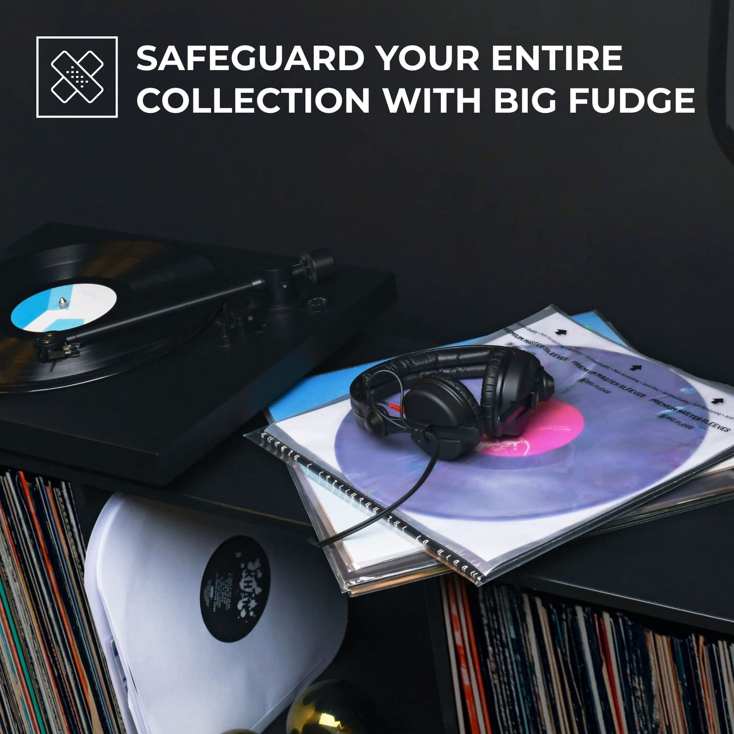 Big Fudge 25x Premium Vinyl Record Inner Sleeves - Clear 3-Ply Album Covers with Anti-Static Rice Paper - Master Vinyl Record Sleeves - Acid Free Protective Cover for 12" Records