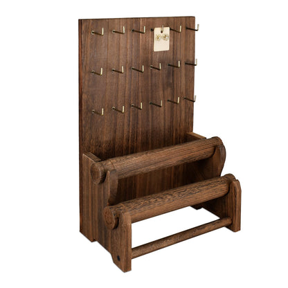Ikee Design 18 Hooks and 2 Removable Bars Wood Jewelry Holder Organizer Stand, Earring Bracelet Jewelry Display Stand Organizer, Necklace Bracelet Holder, Brown Color