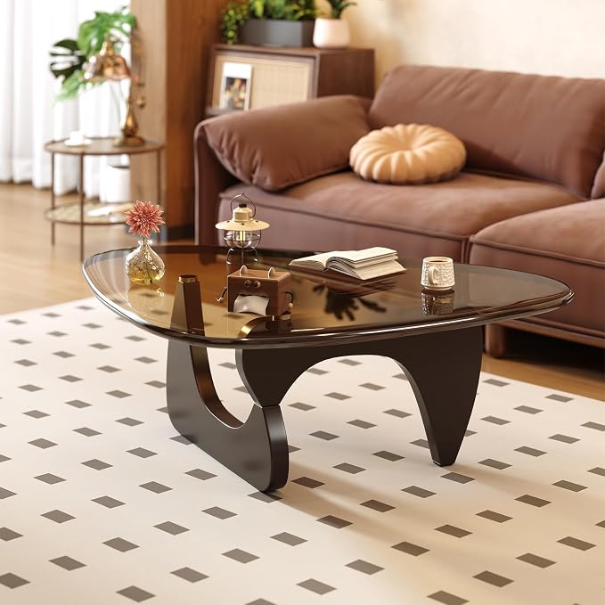 Coffee Table for Living Room Mid Century Modern Center Small Table with Glass Top and Wood, Black Brown(36 Inch)