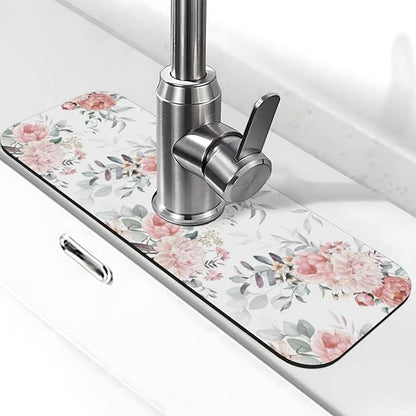 Peony Peonies Pink Flowers Leaves Watercolor Floral Kitchen Sink Splash Guard