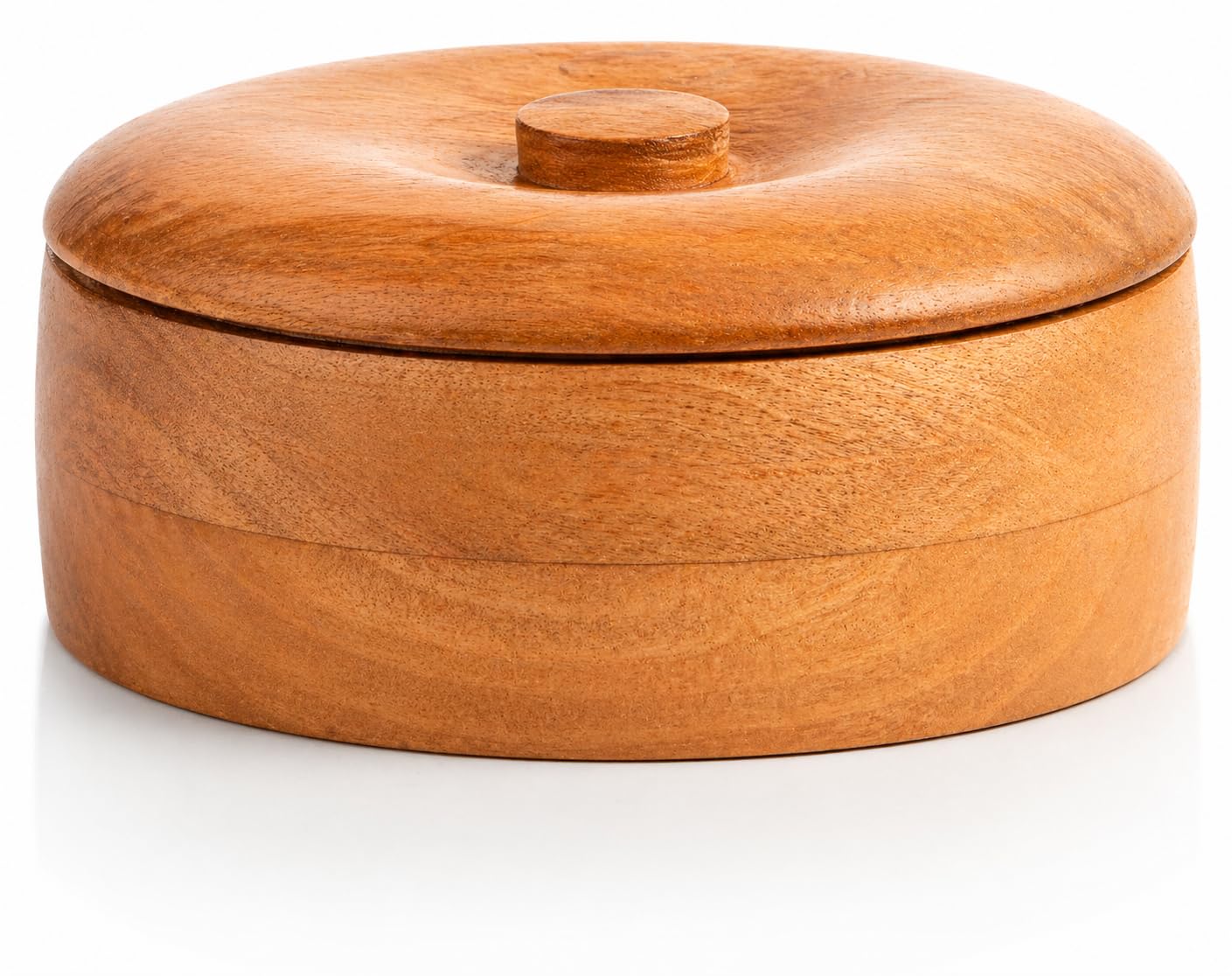 Handcrafted Wooden Mexican Tortilla Warmer Basket Indian Chapati Roti Bread Holder Box Pancake Keeper Serveware Hot Pot Casserole Dish With Lid Home Kitchen Dining Decor, Natural Brown, 9 x 3 Inches
