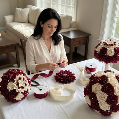 300 Pcs Decorative Pre-made Satin Ribbon Petals - Half-finished Floral Craft Supplies for Wedding Bouquets, Mother's Day Wreaths & Valentine's Day Gift Arrangements (300 Petals Hot Pink)