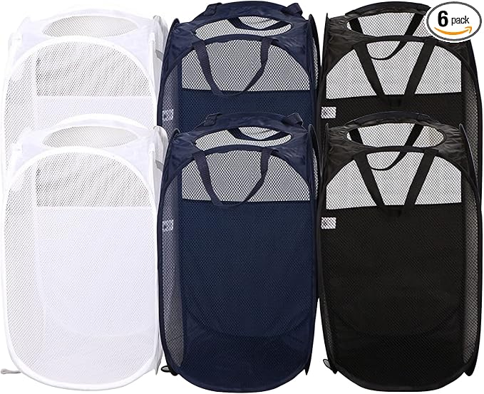 AQQA 6 Pcs Handy Laundry Collapsible Mesh Foldable Hampe, Popup Laundry Basket