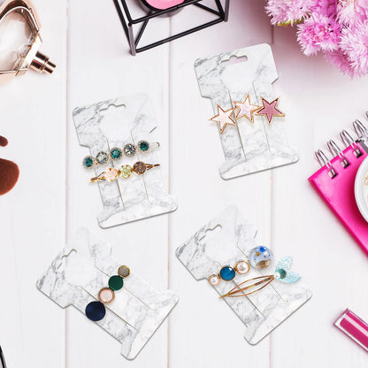 Mototo 200 PCS Hair Clip Bow Display Cards Hair Barrettes Jewelry Display Holder Rectangle Paper Cardboard for Hair Accessories Display and Organizing, 4 x 2-1/2 Inches (Marble Stripe)