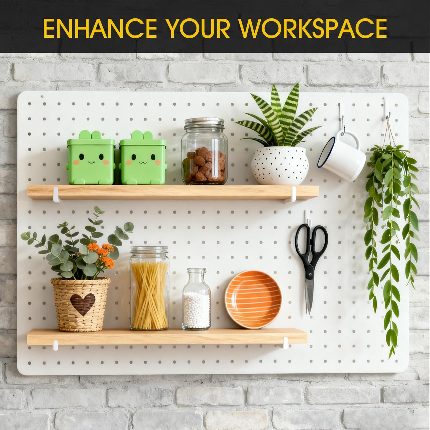 MVRPOWER Pegboard Shelf Set of 2, High Stability Wooden Shelf with 2 Metal Hooks, 15.7" x 6.1" Wooden Peg Board Organizer