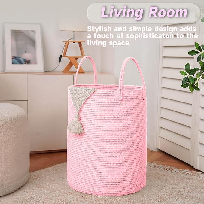 Large Woven Laundry Basket Hamper, 100L Cotton Rope Storage Bin