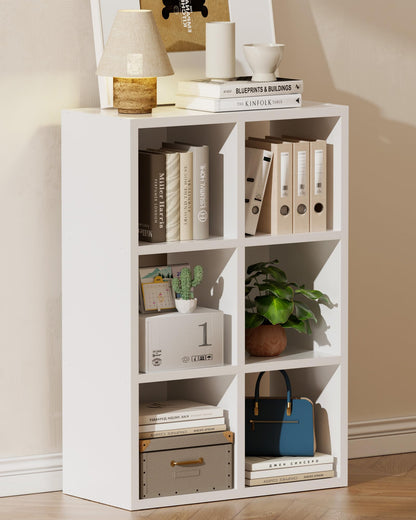 GTPLAYER 6-Cube Storage Organizer, Fits 11" Bins, Vertical or Horizontal Use, Opening Bookshelf, Partial Back Panels, Stackable Design Bookcase, for Closet, Bedroom, Home Office, White