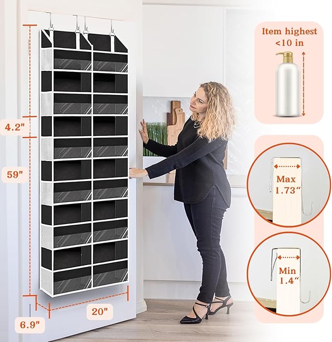 Over The Door Organizer 6 Tiers, Extra Large Behind Door Storage of 12