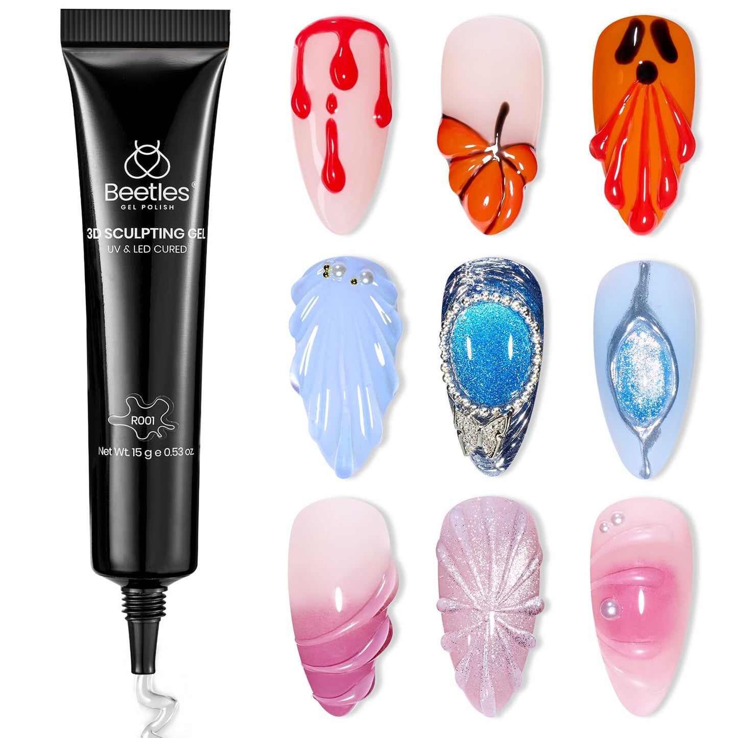 Beetles Gel Nail Kit Short Almond, 240Pcs Easy Nail Extension Set Shaped Clear Tips with 5 in 1 Nail Glue Base & Top Coat and Mini UV Lamp, Nail Tips Art Acrylic Nail Kit Gifts for Women