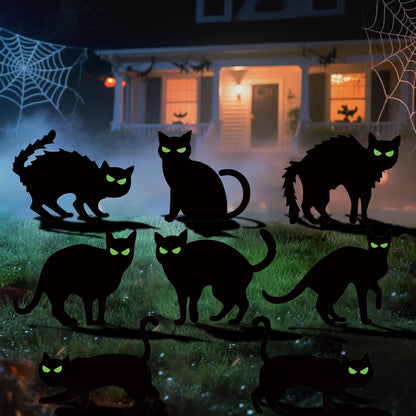 Halloween Decorations Outdoor, 8PC Black Cat Yard Signs with Stakes, Scary Silhouette Glow in Dark Eyes, Waterproof Corrugated Plastic Lawn Decor for Halloween Party Decor
