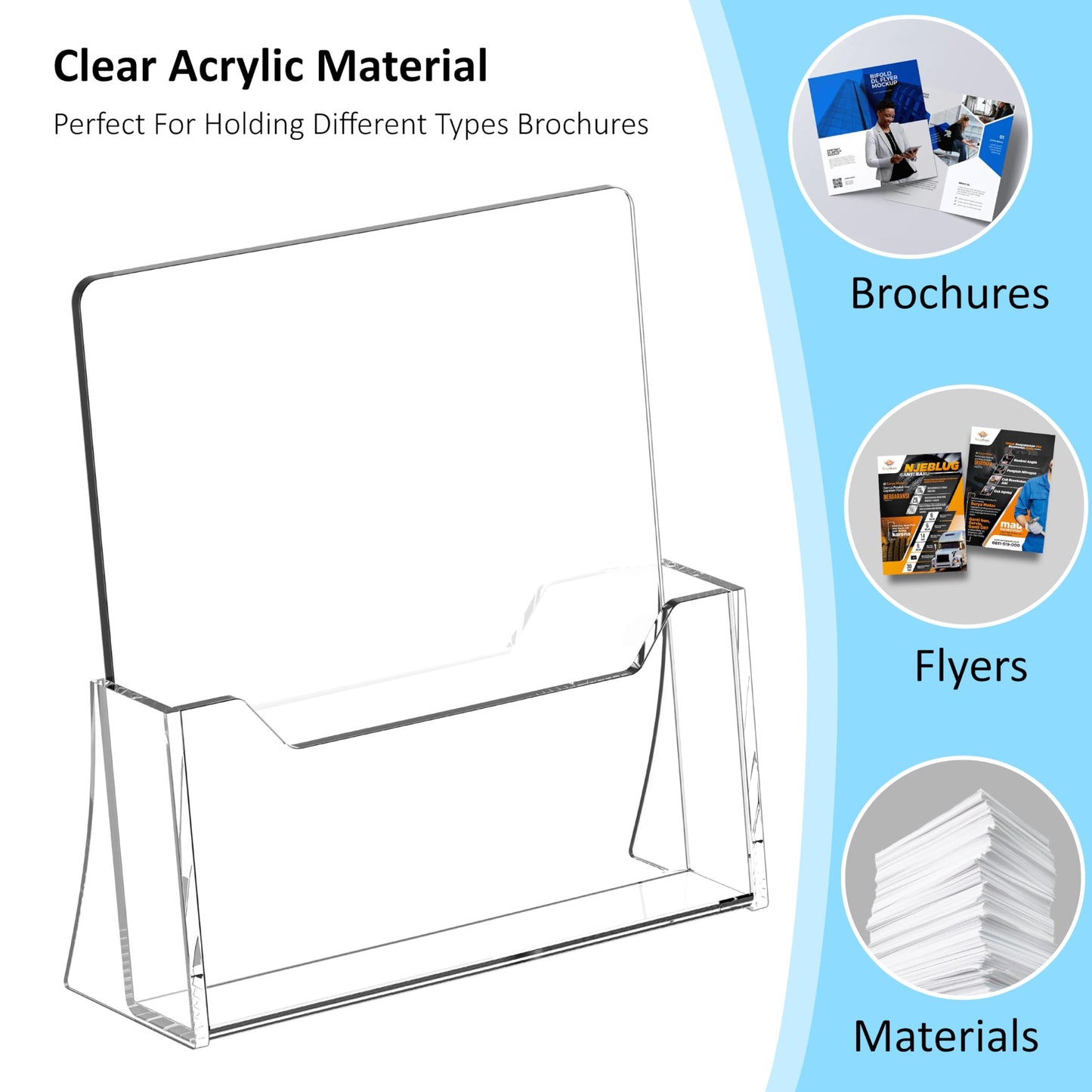 SUNQEBO Acrylic Brochure Holder 8.5 x 11 inch 2 Pack, Clear Flyer Holder Plastic Stands for Displaying Pamphlets, Magazines, Literature, Brochures, Booklets, Menu, Desk Holder, Countertop Organizer