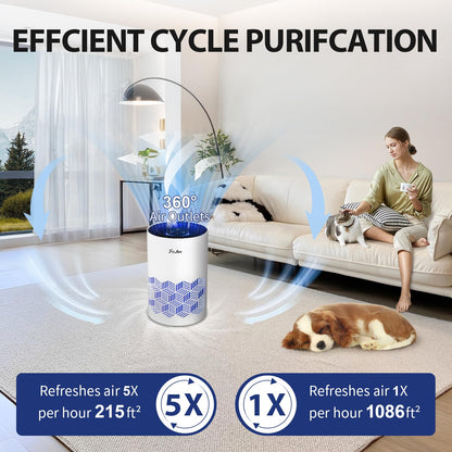 FreAire Air Purifiers for Bedroom Covers Up to 1086 Ft², Air Purifiers for Home, HEPA Air Purifier with Lights, Air Purifier Removes Dust Smoke Pollen Dander Smell, for Home/Pets/Bedroom (Black)