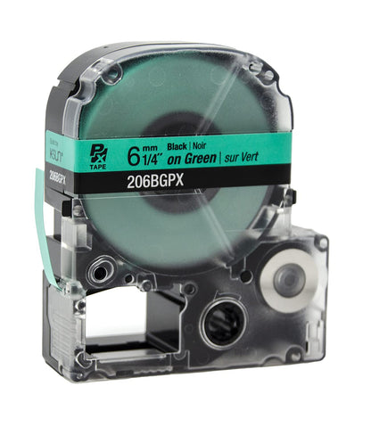 Epson LABELWORKS 206BGPX Genuine PET (Polyester) Tape Cartridge - Black on Green Label Maker Tape - 1/4" (6MM) Wide, 30'