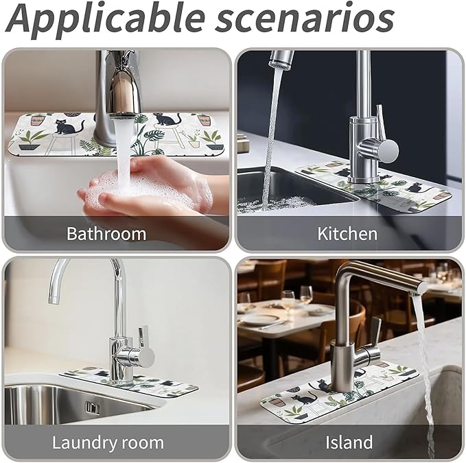 Kitchen Sink Splash Guard，Cats and potted plants Faucet Mat Sink Gadgets-Super