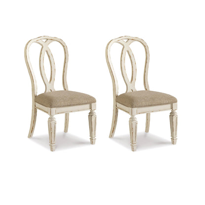 Signature Design by Ashley Realyn French Country Ribbon Back Dining Chair, 2 Count, Chipped White