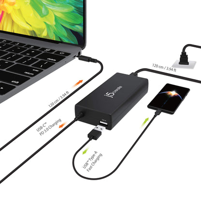 j5create USB Type C PD 100W Fast Charger for MacBook Pro, Chromebook, Laptop, Notebook, Tablet, Android, and iOS Smartphones (JUP2290)