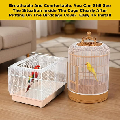 Grevosea 3 Pcs Bird Cage Seed Catcher, Large Bird Cage Cover Stretchy Adjustable Nylon Mesh Birds Cages Net Skirt for Parrot Parakeet Macaw African Round Square Cages Accessories (White)