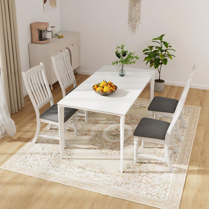 Giantex Wood Dining Chairs Set of 2, Farmhouse Kitchen Chairs with Solid Wood Frame, Max Load 355 Lbs, Armless Upholstered Dining Side Chairs with Cushion Seat, Slat Back Dining Room Chair, White