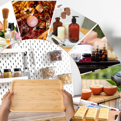 Geytetqi 4 Pack 12 x 8 x 0.8 Inch Bamboo Serving Tray with Handles, Rectangular Wooden Breakfast Tray, Decorative Coffee Platter for Serving Food, Kitchen, Living Room, Picnic