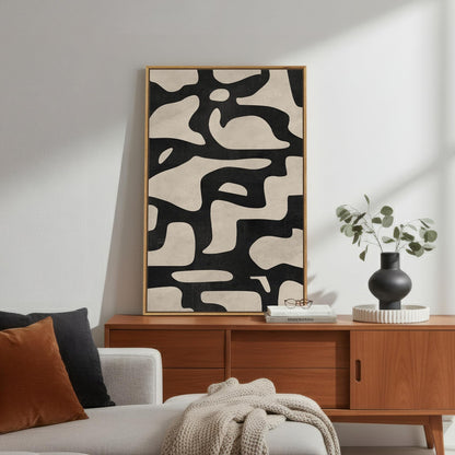 Framed Neutral Abstract Wall Art, Large Modern Canvas Prints Paintings Artwork for Walls, Minimalist Black and Beige Pictures for Living Room, Bedroom, Hallway, Home Office Wall Decor 24x36 In