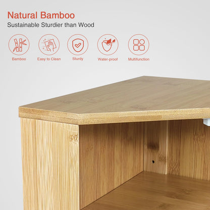 Goozii Bamboo Corner Bread Box for Kitchen Counter, 2 Tier Bread Keeper Wooden Round, Farmhouse Bread Storage Bin for Kitchen Countertop, Counter Organizer for Bread, Cup, Fruit, Spice, Snack