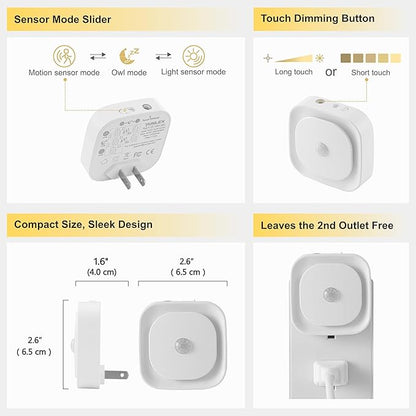 YUNLEX 2 Pack Plug in Amber Night Light with Motion Sensor & Dusk to Dawn Sensor, 3-in-1 Nightlight, Dimmable Night Lights Plug into Wall for Kids, Sleep, Bathroom, Bedroom