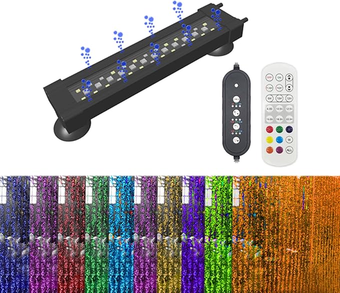 Submersible Aquarium Light for Fish Tank,24/7 Mode Full Spectrum LED Fish Tank Light with Air Bubble Hole RGB Color Changing Brightness Timer Adjustable,27.5inch 18W Fish Light