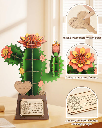 KAAYEE 3D Puzzles for Adults Cactus Potted, 92 Pcs Wooden Puzzle DIY Handcraft Kit, Succulent Flower Series Home Office Decor, Gift for Friends Family Elders Birthday Housewarming
