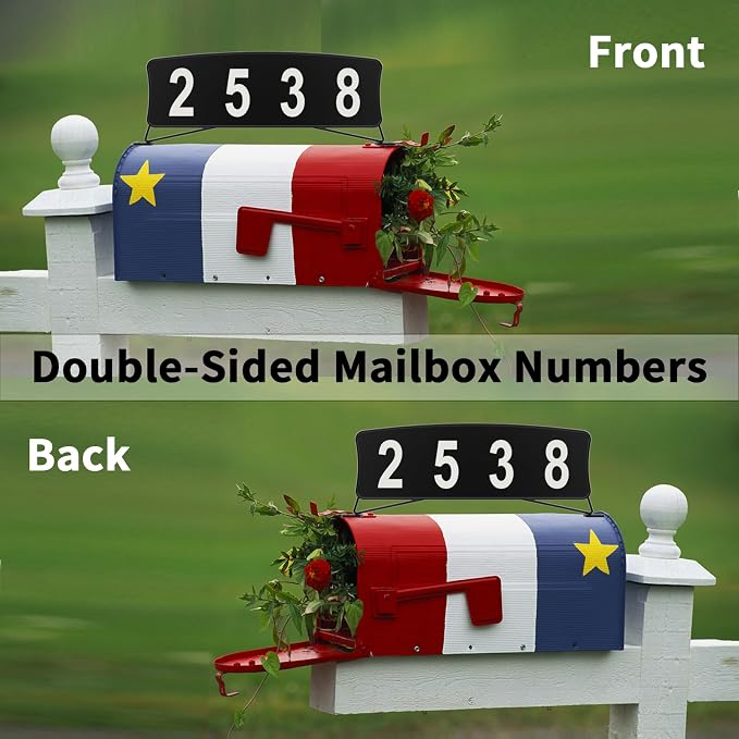 Metal Mailbox Numbers, Double sided House Numbers plaque for Outside, Waterproof, Horizontal & Vertical Mounted Address Sign for Street Yard Home(metal)