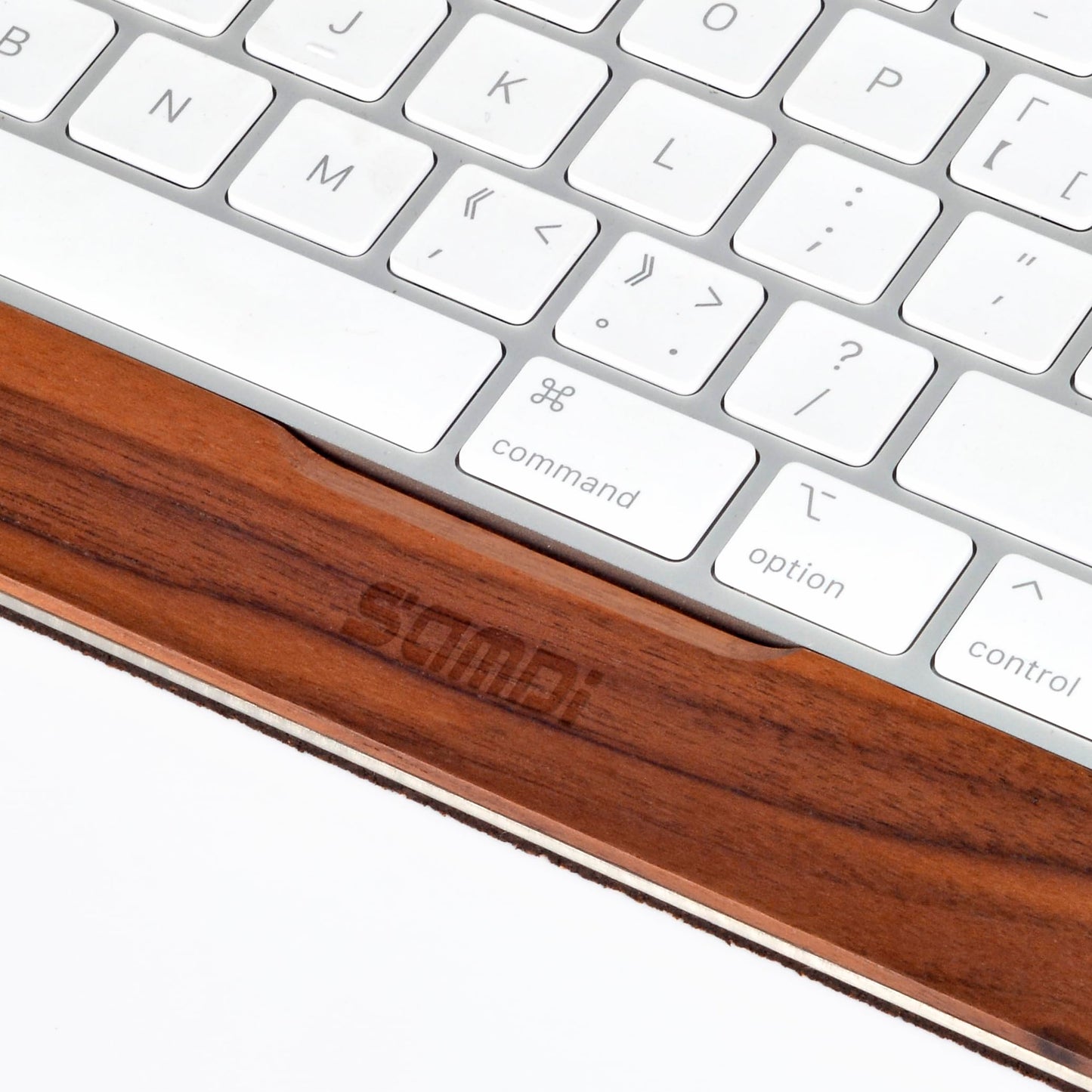 SAMDI Apple iMac Stand Base, Stainless Steel/Wooden Keyboard Tray - Magic Keyboard Mounting Platform - Black Walnut