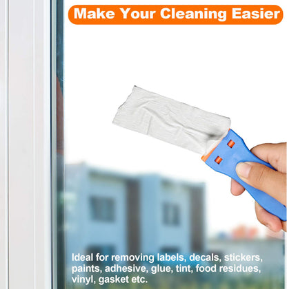 KUSUFEFI Plastic Razor Blade Scraper, 2PCS Scraper Tool with 60PCS Plastic Blades, Cleaning Scraper Remover for Stickers, Decals, Adhesive, Labels, Paint, Glass, Car, Window, Caulk, No Scratches