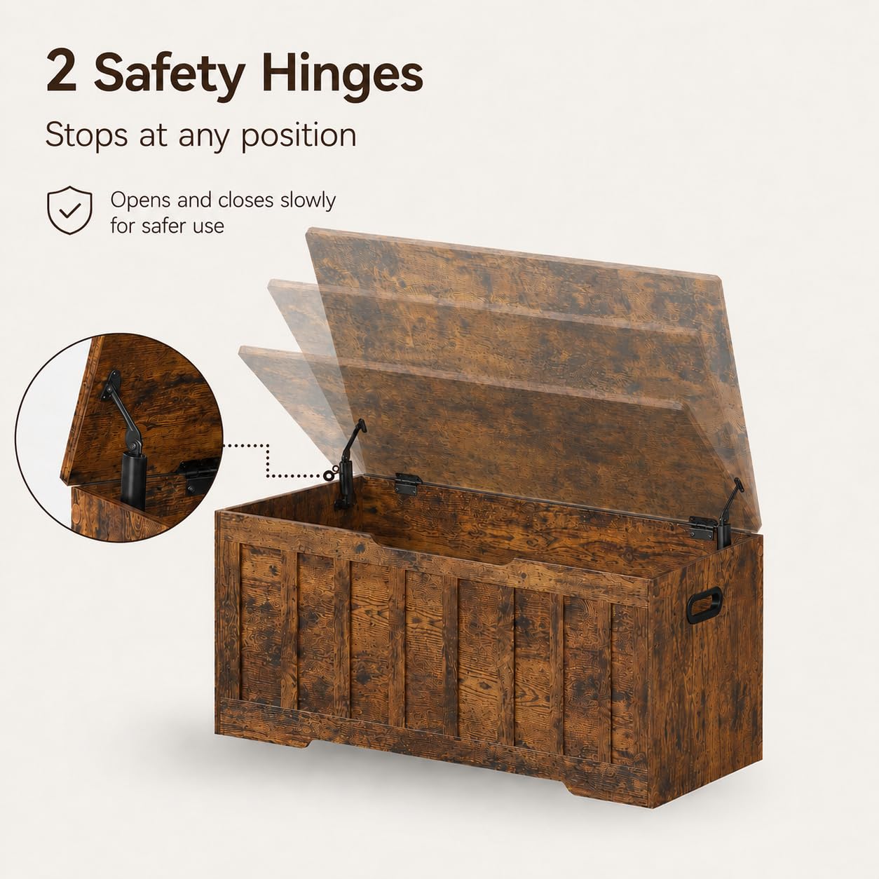 Simple Deluxe 47.2" Storage Chest for Bedroom, Extra Large Wooden Storage Trunk with 2 Safety Hinges, Entryway Storage Bench, Blanket Chest and Storage Benches for Living Room, Hallway, Brown