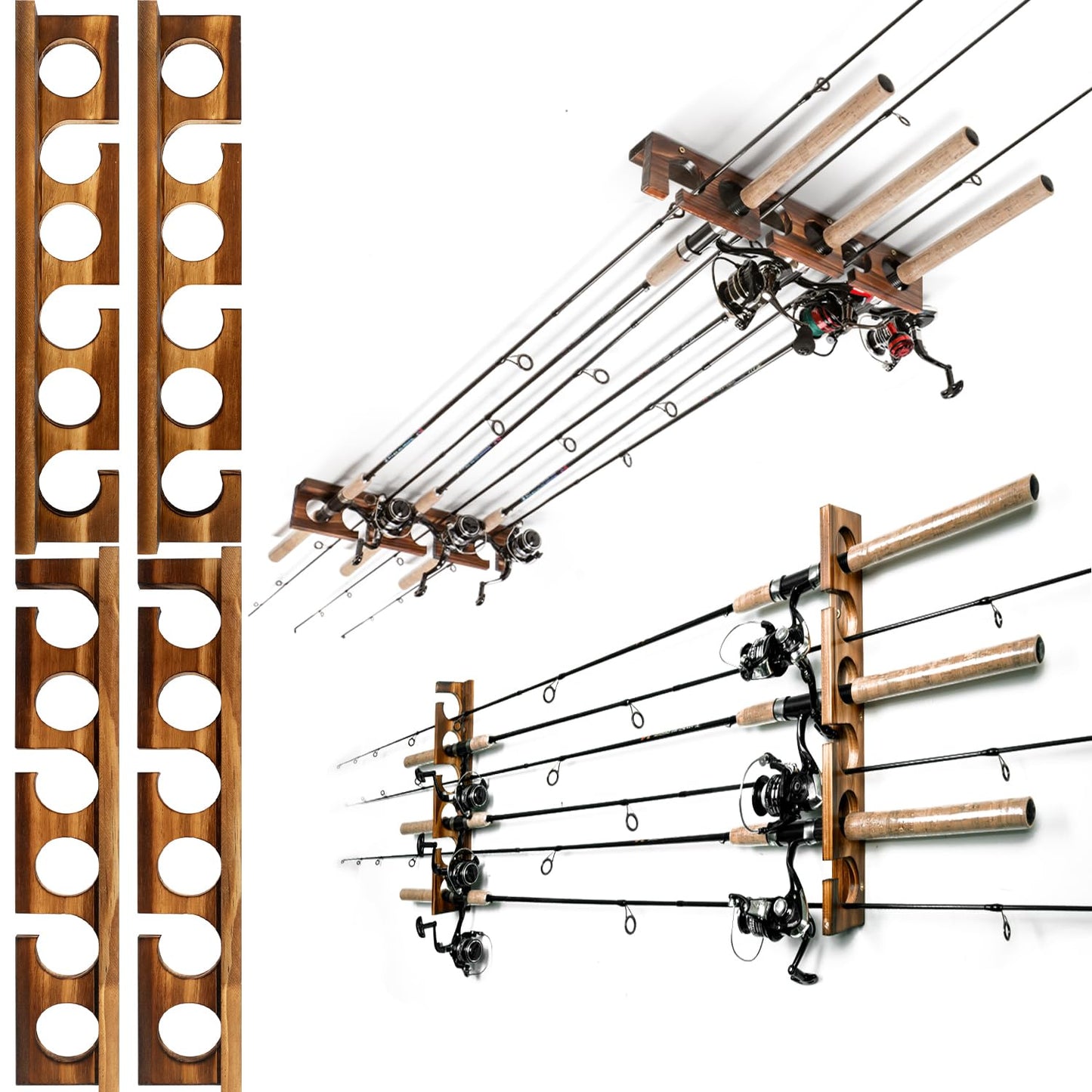 Ghosthorn Holds Up to 12 Rods Fishing Pole Rod Racks Wall or Ceiling Mounted Fishing Pole Rod Holders for Garage Storage Organizer Fishing Gear Equipment for Men Women