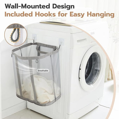 Mesh Laundry bag with Handles, 42L Collapsible Laundry Basket with 2 Hooks