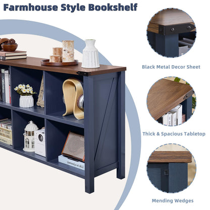 Joaxswe 6 Cube Bookcase, Farmhouse Wood Low Storage Organizer Book Shelf, 47" Horizontal Navy Blue Console Bookshelf with Legs, Hallway Book Case for Entryway, Display Cabinet for Living Room, Office
