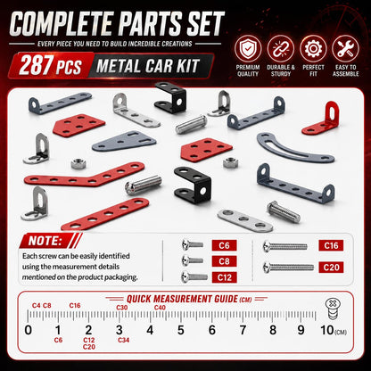 DIYBee Metal Model Car Kit, 287 Pcs Racing Car Building Kit for Boys 8-12, Build Your Own Car Kit with Real Tools, STEM Engineering Erector Set Gift for Kids Teens & Adults