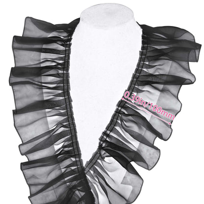 ANCIRS 3 Yards Organza Ruffled Pleated Lace Fabric Trim for Dress Collars Sleeves Halloween Costume Decoration Throw Pillow Decor Appliques Patches & Handmade DIY Sewing- Black