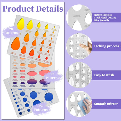 TWINKLEMON 3PCS Metal Stencils Ellipse Teardrop Circle Template for Drafting Round Stencil Jewelry Making Templates Art Oval Tool Metal Geometric Stencil for Office and DIY Bracelets Earrings
