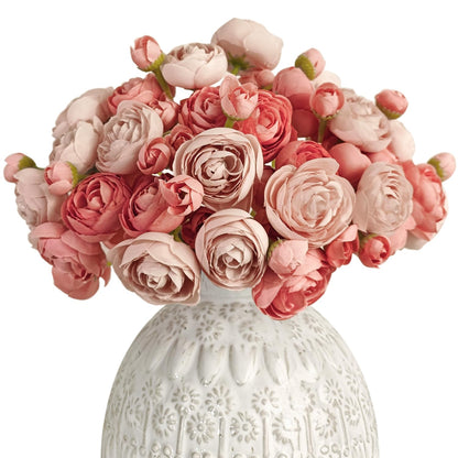 Letjolt Ranunculus Artificial Flower 18 Pcs Pink Silk Ranunculus Wedding Bouquet Engagement Centerpieces Arrangements Bridal Shower Decorations Home Decor, Deep Pink