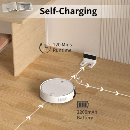 OKP Robot Vacuum Cleaner 2500Pa, 120 Min Runtime, Robotic Vacuum Cleaner with Schedule, WiFi/App/Alexa, Self-Charging, Slim Design, Quiet, Perfect for Hard Floors, Pet Hair, Carpets, K5