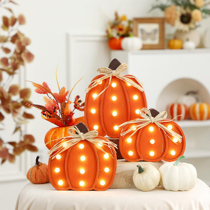 Grinsvalley 3 Pcs Light up Fall Pumpkin Decor Table Centerpieces Wooden Pumpkin Block Sign Rustic Tiered Tray Decorations Standing for Autumn Harvest Farmhouse Fall Mantel Desk Office Party
