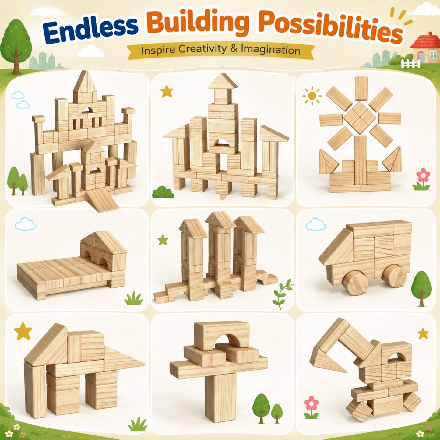 Atoylink Kids Building Blocks for Toddlers 1-3, 108Pcs Wooden Stacking Toys with Community Helpers & Magnetic Wooden Cars Signals, Baby Nesting Boxes Preschool Learning Toys for Boys Girls Gift